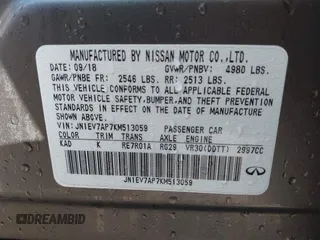 2019 Infiniti Q50 3.0t LUXE with VIN JN1EV7AP7KM513059, listed as a IAAI auction lot 41737122 with 77,337 mi miles. Bid and sale history available at carsss.com. Image 9.