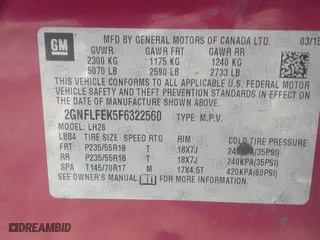2015 Chevrolet Equinox LT with VIN 2GNFLFEK5F6322560, listed as a IAAI auction lot 41184632 with 179,615 mi miles. Bid and sale history available at carsss.com. Image 9.