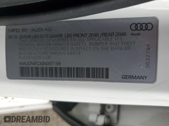 2016 Audi A6 2.0T Premium with VIN WAUCFAFC3GN067169, listed as a Copart auction lot 84607794 with 92,753 mi miles and Salvage Title. Bid and sale history available at carsss.com. Image 13.