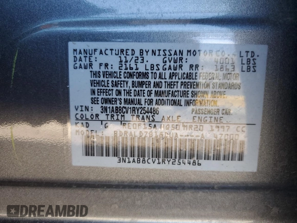 2024 Nissan Sentra SV with VIN 3N1AB8CV1RY254486, listed as a Copart auction lot 56535075 with 39,669 mi miles and Salvage Title. Bid and sale history available at DreamBid. Image 12.