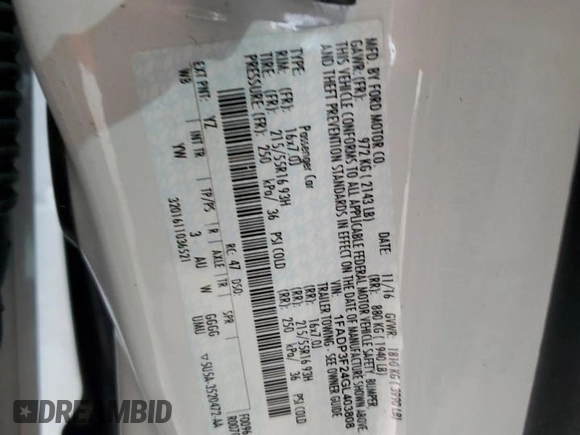 2016 Ford Focus SE with VIN 1FADP3F24GL403808, listed as a Copart auction lot 61914245 with 52,162 mi miles and Salvage title. Bid and sale history available at DreamBid. Image 13.