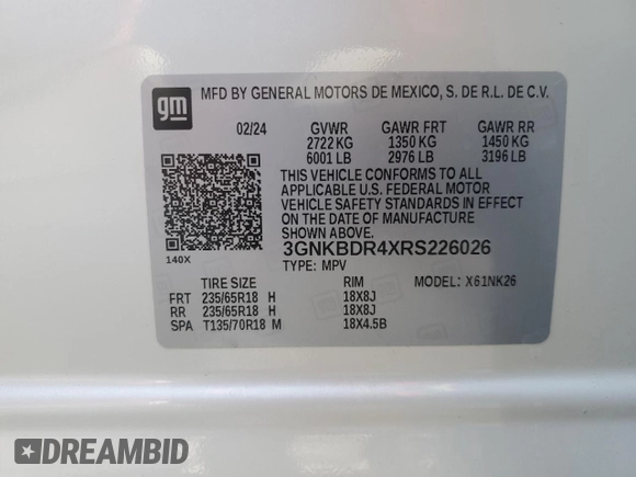 2024 Chevrolet Blazer LT with VIN 3GNKBDR4XRS226026, listed as a Copart auction lot 85322694 with 4,581 mi miles and Salvage title. Bid and sale history available at DreamBid. Image 13.