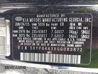 2016 Kia Sorento LX with VIN 5XYPG4A3XGG083872, listed as a IAAI auction lot 42093148 with 98,056 mi miles. Bid and sale history available at carsss.com. Image 9.