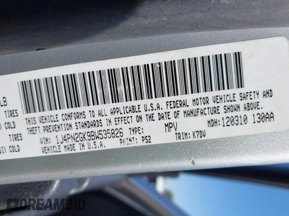 2011 Jeep Liberty Sport with VIN 1J4PN2GK9BW535826, listed as a IAAI auction lot 42779924 with 152,449 mi miles and . Bid and sale history available at DreamBid. Image 9.
