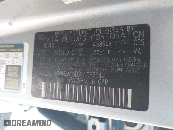 2015 Kia Optima Hybrid with VIN KNAGM4AD2F5082642, listed as a IAAI auction lot 39434717 with 131,000 mi miles. Bid and sale history available at carsss.com. Image 9.