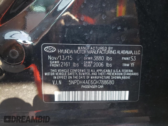 2016 Hyundai Elantra SE with VIN 5NPDH4AE6GH788680, listed as a Copart auction lot 66854804 with 113,073 mi miles and Salvage title. Bid and sale history available at DreamBid. Image 12.