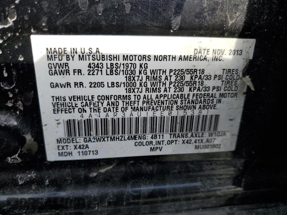 2014 Mitsubishi Outlander Sport ES with VIN 4A4AR3AU1EE015381, listed as a Copart auction lot 89379495 with 139,210 mi miles and Clean Title. Bid and sale history available at carsss.com. Image 13.