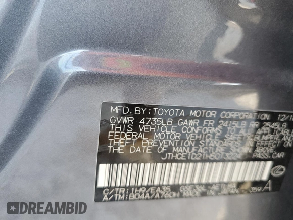 2017 Lexus IS 350 z VIN JTHCE1D21H5013224, wystawiony jako Copart lot #76723014 z przebiegiem Nie podano mil oraz Szkoda całkowita • Salvage title. Historia ofert i sprzedaży dostępna na DreamBid. Obrazek 13.