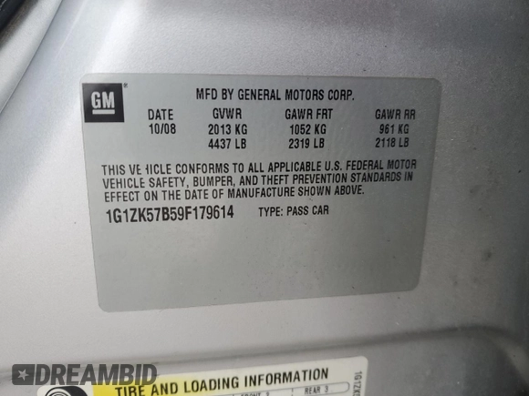 2009 Chevrolet Malibu LTZ with VIN 1G1ZK57B59F179614, listed as a Copart auction lot 46340895 with 162,656 mi miles and Non Repairable. Bid and sale history available at DreamBid. Image 14.