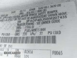 2011 Ford Fiesta SE с VIN 3FADP4BJ5BM207435, выставлен на аукционе IAAI как лот 42216633 с пробегом 147 812 миль миль и . История ставок и продаж доступна на DreamBid. Изображение 9.