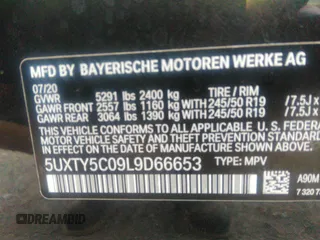 2020 BMW X3 xDrive30i with VIN 5UXTY5C09L9D66653, listed as a IAAI auction lot 40030845 with 38,965 mi miles and . Bid and sale history available at DreamBid. Image 9.