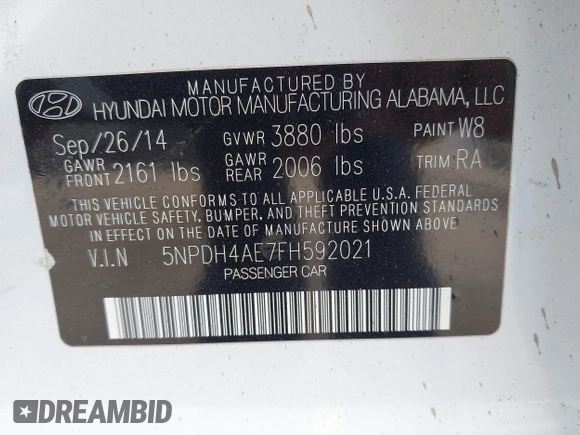 2015 Hyundai Elantra SE с VIN 5NPDH4AE7FH592021, выставлен на аукционе IAAI как лот 42251541 с пробегом Не указан миль и . История ставок и продаж доступна на DreamBid. Изображение 9.