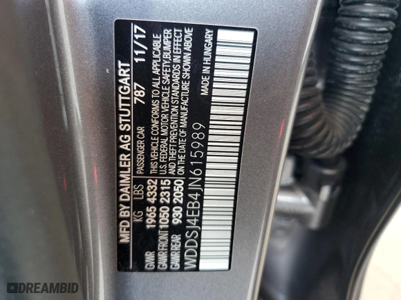 2018 Mercedes-Benz CLA with VIN WDDSJ4EB4JN615989, listed as a Copart auction lot 52168595 with 47,286 mi miles and Non Repairable. Bid and sale history available at carsss.com. Image 13.