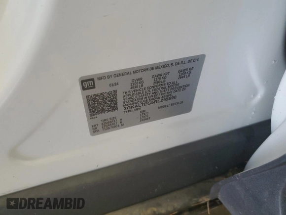 2024 GMC Terrain SLE with VIN 3GKALTEG5RL255590, listed as a Copart auction lot 61404565 with Not provided miles and Salvage title. Bid and sale history available at DreamBid. Image 13.