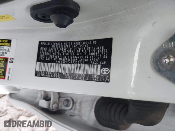 2015 Toyota Corolla L with VIN 5YFBURHE4FP330420, listed as a IAAI auction lot 41059296 with 73,689 mi miles and . Bid and sale history available at DreamBid. Image 9.