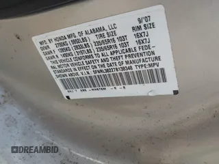 2007 Honda Odyssey LX with VIN 5FNRL38227B138348, listed as a IAAI auction lot 41960805 with 177,069 mi miles. Bid and sale history available at carsss.com. Image 9.