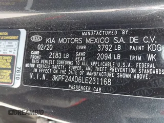 2020 Kia Forte LXS z VIN 3KPF24AD6LE231168, wystawiony jako IAAI lot #42076355 z przebiegiem 45 981 mil mil oraz . Historia ofert i sprzedaży dostępna na DreamBid. Obrazek 9.
