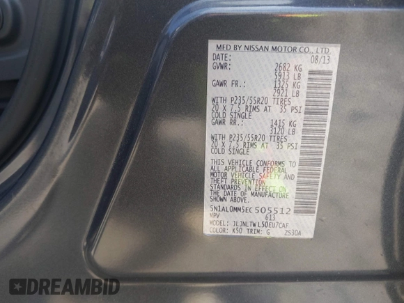 2014 Infiniti QX60 с VIN 5N1AL0MM5EC505512, выставлен на аукционе IAAI как лот 42207094 с пробегом 182 530 миль миль и . История ставок и продаж доступна на DreamBid. Изображение 9.