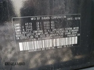 2019 Subaru Legacy Sport with VIN 4S3BNAR67K3020433, listed as a Copart auction lot 44867055 with 42,132 mi miles and Salvage Title. Bid and sale history available at carsss.com. Image 12.