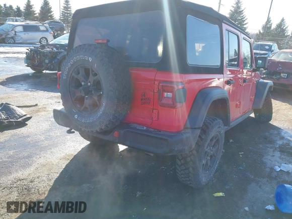 2021 Jeep Wrangler Unlimited Willys Sport with VIN 1C4HJXDG9MW754873, listed as a IAAI auction lot 41641167 with 25,410 mi miles and . Bid and sale history available at DreamBid. Image 4.