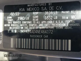 2022 Kia Rio LX with VIN 3KPA24AD4NE464172, listed as a Copart auction lot 87828245 with 63,796 mi miles and Salvage Title. Bid and sale history available at carsss.com. Image 13.