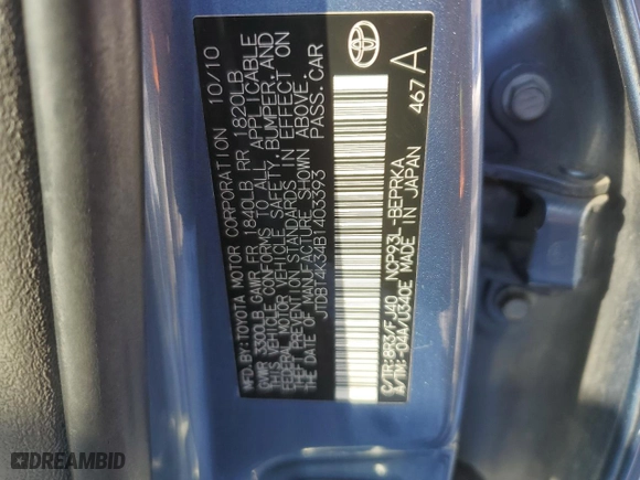 2011 Toyota Yaris with VIN JTDBT4K34B1403393, listed as a Copart auction lot 46535265 with 272,175 mi miles and Clean Title. Bid and sale history available at carsss.com. Image 12.