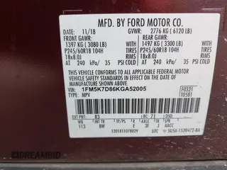 2019 Ford Explorer XLT with VIN 1FM5K7D86KGA52005, listed as a IAAI auction lot 42039161 with 72,553 mi miles and . Bid and sale history available at DreamBid. Image 9.