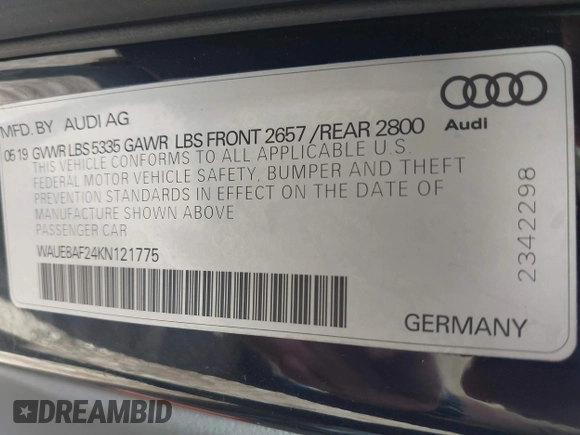 2019 Audi A6 Premium Plus z VIN WAUE8AF24KN121775, wystawiony jako IAAI lot #42235321 z przebiegiem 65 276 mil mil oraz . Historia ofert i sprzedaży dostępna na DreamBid. Obrazek 9.