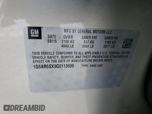 2016 Cadillac CTS Luxury Collection RWD with VIN 1G6AR5SX9G0113699, listed as a Copart auction lot 52864495 with 30,860 mi miles and Salvage Title. Bid and sale history available at DreamBid. Image 12.