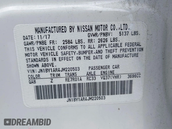 2018 Infiniti Q70 Luxe with VIN JN1BY1AR4JM220503, listed as a IAAI auction lot 42208973 with 70,720 mi miles and . Bid and sale history available at DreamBid. Image 9.