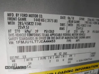 2018 Ford Expedition Platinum with VIN 1FMJU1LT7JEA44453, listed as a IAAI auction lot 41768729 with 87,951 mi miles and . Bid and sale history available at DreamBid. Image 9.