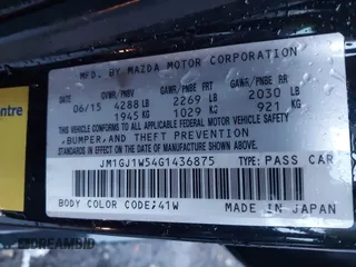 2016 Mazda 6 i Grand Touring with VIN JM1GJ1W54G1436875, listed as a IAAI auction lot 40841611 with 78,796 mi miles and . Bid and sale history available at carsss.com. Image 9.