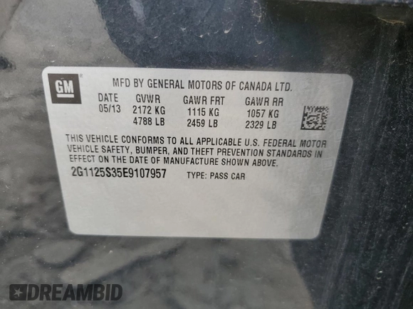 2014 Chevrolet Impala LT with VIN 2G1125S35E9107957, listed as a Copart auction lot 54871575 with 62,767 mi miles and Clean Title. Bid and sale history available at DreamBid. Image 12.