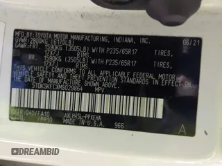 2021 Toyota Sienna LE z VIN 5TDKSKFCXMS029864, wystawiony jako IAAI lot #41403840 z przebiegiem 122 151 mil mil oraz . Historia ofert i sprzedaży dostępna na DreamBid. Obrazek 9.