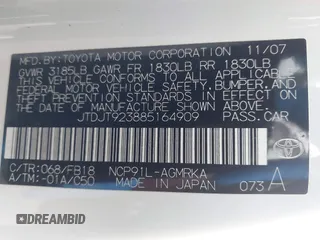 2008 Toyota Yaris с VIN JTDJT923885164909, выставлен на аукционе IAAI как лот 42485553 с пробегом 215 765 миль миль и . История ставок и продаж доступна на DreamBid. Изображение 9.