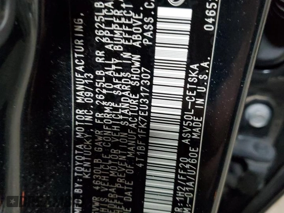 2014 Toyota Camry L with VIN 4T1BF1FK7EU317307, listed as a Copart auction lot 80576924 with 123,553 mi miles and Salvage Title. Bid and sale history available at DreamBid. Image 14.