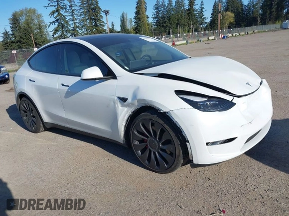 2023 Tesla Model Y Performance with VIN 7SAYGDEF2PF754938, listed as a IAAI auction lot 42067041 with 21,103 mi miles and . Bid and sale history available at DreamBid. Image 1.