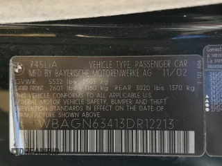 2003 BMW 7 Series 745Li with VIN WBAGN63413DR12213, listed as a Copart auction lot 72643284 with 186,506 mi miles and Salvage Title. Bid and sale history available at carsss.com. Image 15.