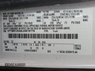 2020 Ford Transit Cargo with VIN 1FTBR1XG9LKB78778, listed as a Copart auction lot 46772515 with 64,396 mi miles and Salvage Title. Bid and sale history available at DreamBid. Image 13.