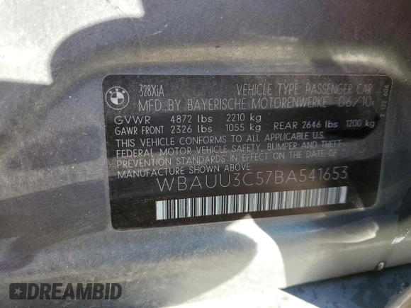 2011 BMW 3 Series 328i xDrive with VIN WBAUU3C57BA541653, listed as a Copart auction lot 87897925 with 124,400 mi miles and Clean Title. Bid and sale history available at DreamBid. Image 13.