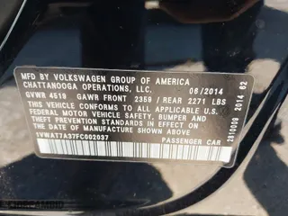 2015 Volkswagen Passat 1.8T S with VIN 1VWAT7A37FC002037, listed as a IAAI auction lot 41616615 with 174,493 mi miles. Bid and sale history available at carsss.com. Image 9.