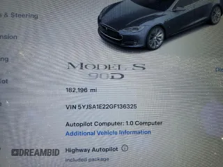 2016 Tesla Model S 90D z VIN 5YJSA1E22GF136325, wystawiony jako Copart lot #65238105 z przebiegiem 182 196 mil mil oraz Szkoda całkowita • Salvage title. Historia ofert i sprzedaży dostępna na DreamBid. Obrazek 9.