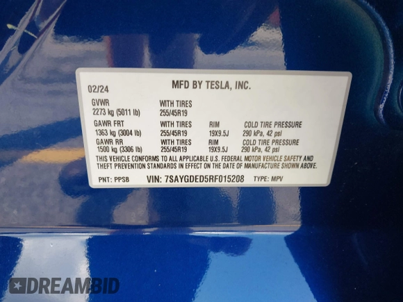 2024 Tesla Model Y с VIN 7SAYGDED5RF015208, выставлен на аукционе IAAI как лот 42723983 с пробегом 10 223 миль миль и . История ставок и продаж доступна на DreamBid. Изображение 9.