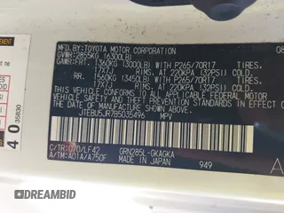 2011 Toyota 4Runner Trail z VIN JTEBU5JR7B5035496, wystawiony jako IAAI lot #42319548 z przebiegiem 253 437 mil mil oraz . Historia ofert i sprzedaży dostępna na DreamBid. Obrazek 9.