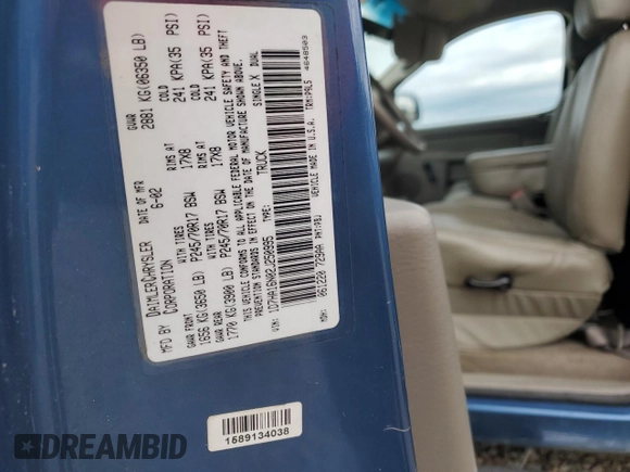 2002 Dodge 1500 z VIN 1D7HA16N02J250995, wystawiony jako Copart lot #79194074 z przebiegiem Nie podano mil oraz Szkoda całkowita • Salvage title. Historia ofert i sprzedaży dostępna na DreamBid. Obrazek 15.