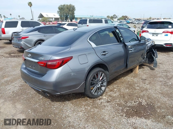 2020 Infiniti Q50 Red Sport 400 with VIN JN1FV7AP9LM630132, listed as a IAAI auction lot 41794185 with 20,049 mi miles and . Bid and sale history available at carsss.com. Image 4.