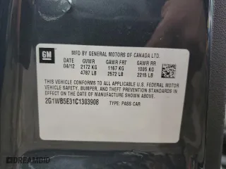 2012 Chevrolet Impala LT Retail with VIN 2G1WB5E31C1303908, listed as a Copart auction lot 53192375 with 90,933 mi miles and Salvage Title. Bid and sale history available at carsss.com. Image 12.