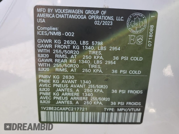2023 Volkswagen Atlas SEL с VIN 1V2BE2CAXPC217721, выставлен на аукционе Copart как лот 66133814 с пробегом 11 460 миль миль и Списание • Salvage title. История ставок и продаж доступна на DreamBid. Изображение 13.