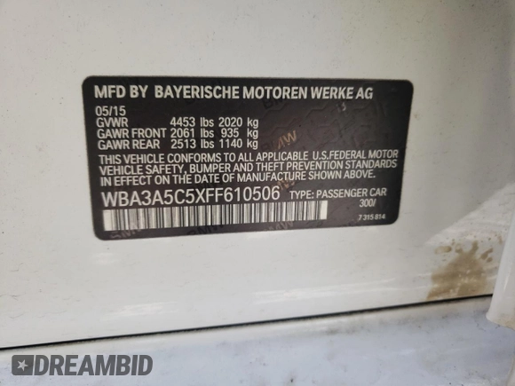 2015 BMW 3 Series 328i with VIN WBA3A5C5XFF610506, listed as a Copart auction lot 48515385 with 121,554 mi miles and Salvage Title. Bid and sale history available at carsss.com. Image 12.