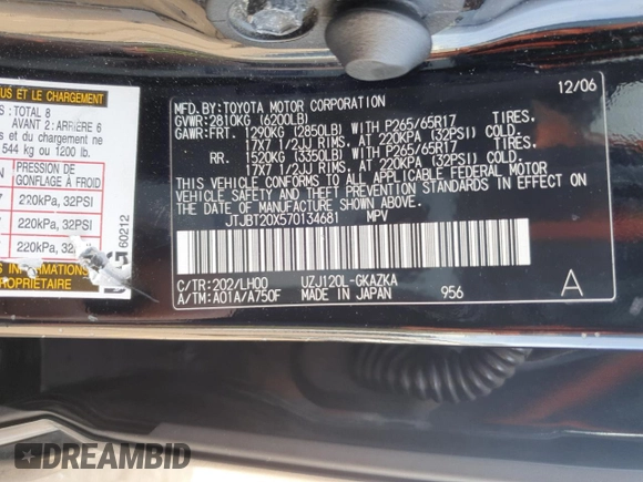 2007 Lexus GX 470 z VIN JTJBT20X570134681, wystawiony jako Copart lot #54259795 z przebiegiem 238 078 mil mil oraz Tytuł czysty. Historia ofert i sprzedaży dostępna na DreamBid. Obrazek 13.
